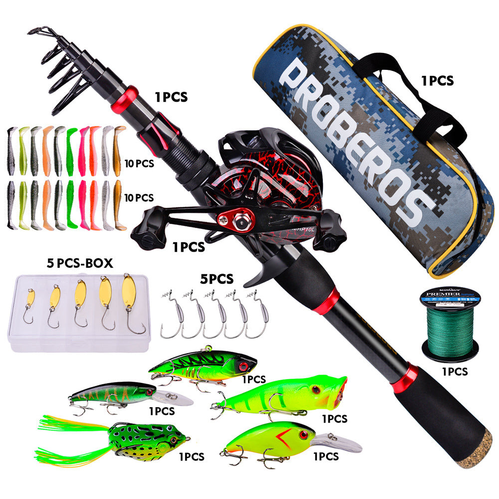 PROBEROS HWCSET100 2.1m Carbon Fishing Rod Pole Reel Combo with Line Lure Hook PROBEROS HWCSET100 2.1m Carbon Fishing Rod Pole Reel Combo with Line Lure Hook